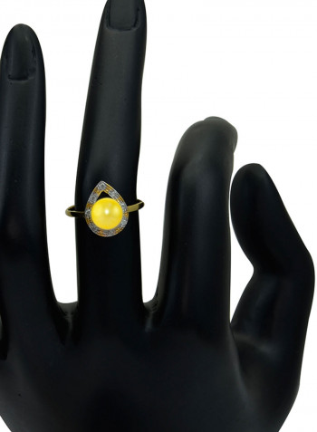 18 Karat Solid Gold 0.08 Carat Diamonds With 7 mm Pearl Drop Ring