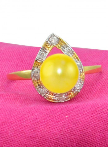 18 Karat Solid Gold 0.08 Carat Diamonds With 7 mm Pearl Drop Ring