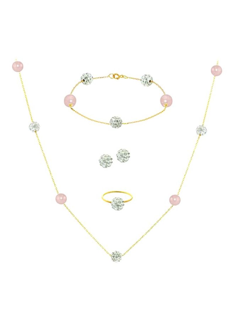 5-Piece 18 Karat Gold Built-In Crystal Ball And Pearl Jewellery Set