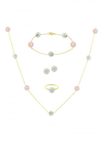 5-Piece 18 Karat Gold Built-In Crystal Ball And Pearl Jewellery Set