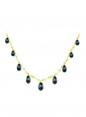 18 Karat Gold Black Pearl Drops Chain Necklace