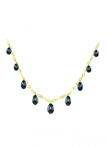 18 Karat Gold Black Pearl Drops Chain Necklace
