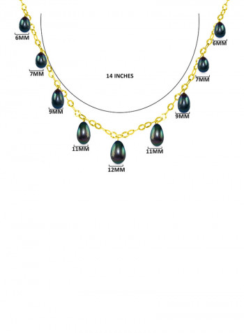 18 Karat Gold Black Pearl Drops Chain Necklace