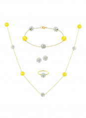 5-Piece 18 Karat Gold Built-In Crystal Ball And Pearl Jewellery Set