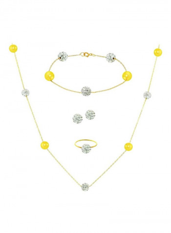 5-Piece 18 Karat Gold Built-In Crystal Ball And Pearl Jewellery Set