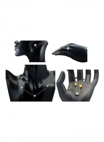 5-Piece 18 Karat Gold Built-In Crystal Ball And Pearl Jewellery Set