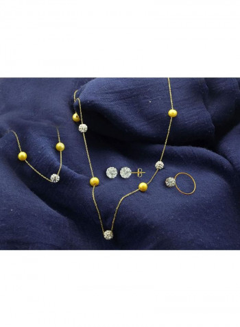 5-Piece 18 Karat Gold Built-In Crystal Ball And Pearl Jewellery Set