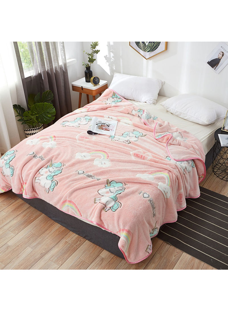 Animal Printed Soft Blanket Polyester Baby Pink 120x200centimeter
