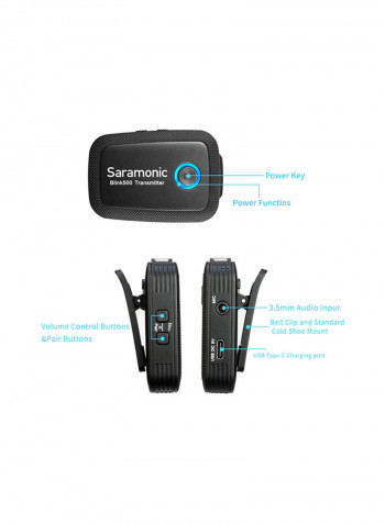 3-Piece Wireless Blink 500 B1 Clip-On Mic System With Dual-Channel Receiver Set Black
