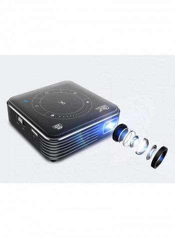 Mini DLP Android Projector 4K 4/32GB 50 ANSI Lumens with 100-Inch Projector Screen PROJ-WO-14-B_SCR-03 Black