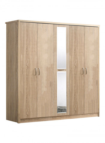 5-Doors Wardrobe with Mirror Beige