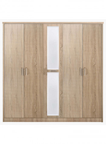 5-Doors Wardrobe with Mirror Beige