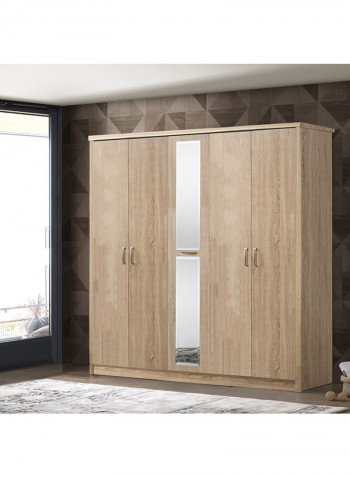 5-Doors Wardrobe with Mirror Beige