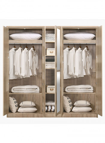 5-Doors Wardrobe with Mirror Beige