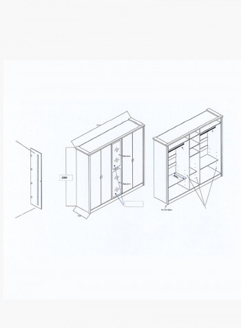 5-Doors Wardrobe with Mirror Beige