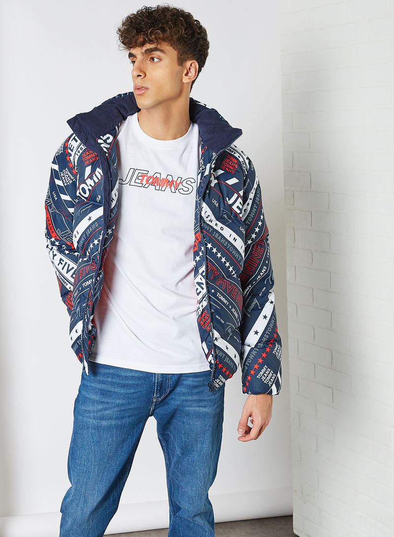 All Over Logo Puffy Hooded Jacket Twilight Navy / Aop