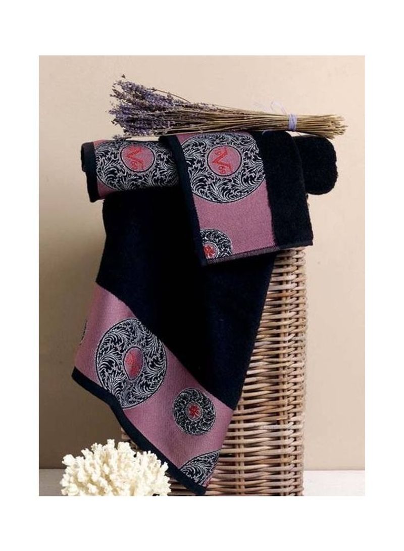 3-Piece Bohemia Jacquard Towel Set Black/Pink/Grey Small (30x50)cm, Medium (50x90)cm, Large (70x140)cm