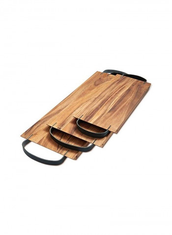 Serving Board With Leather Handles Beige/Black 8.5 x 22.5 x 2.8inch