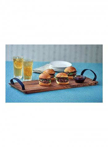 Serving Board With Leather Handles Beige/Black 8.5 x 22.5 x 2.8inch
