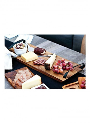 Serving Board With Leather Handles Beige/Black 8.5 x 22.5 x 2.8inch
