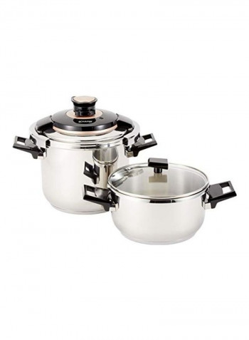 2-Piece Tempo Pressure Cooker Set Silver/Clear 10.5L