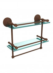 Double Towel Bar Glass Shelf Brown 16x5inch reviews Double Towel Bar Glass Shelf Brown 16x5inch