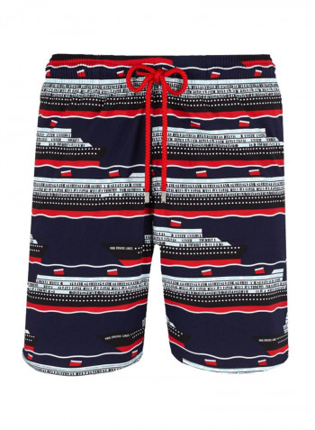 Okorise Printed Swim Shorts Midnight Blue/Grey/Red