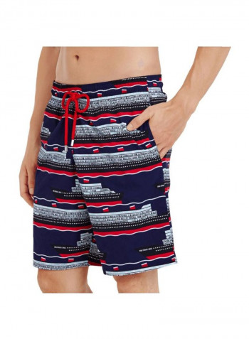 Okorise Printed Swim Shorts Midnight Blue/Grey/Red