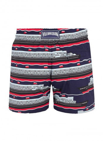 Moorise Printed Swim Shorts Midnight Blue/Grey/Red