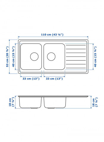 Inset Sink Bowl With Drainboard Multicolour 110x53centimeter