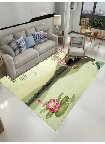 3D Lotus Flowers Anti-Slip Geometry Living Room Carpet Green 180x280centimeter