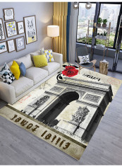 3D Vintage Style Tower Pattern Anti-Slip Mat Grey/Beige 180x280centimeter