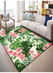 Flowers Pattern Water Absorbent Living Room Carpet Green 180x280centimeter