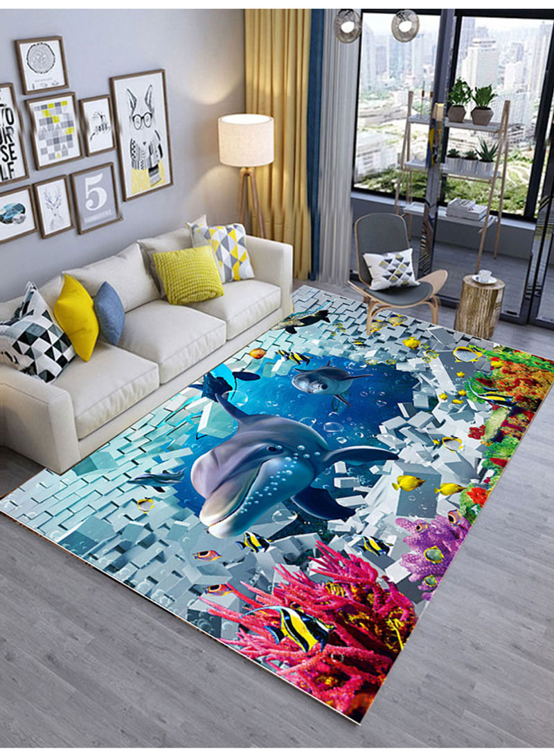 3D Sea World Dolphin Printed Rug Multicolour 160x230centimeter