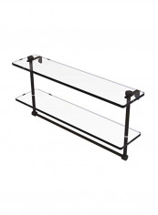 Two Tiered Glass Shelf With Towel Bar Clear/Black 22inch