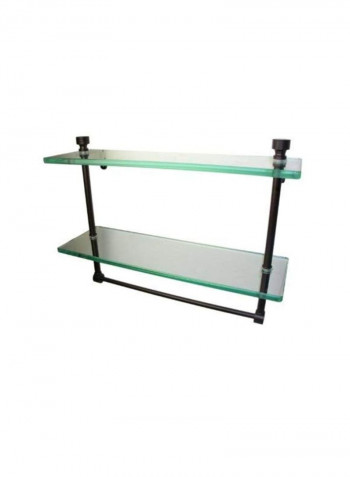 Two Tiered Glass Shelf With Towel Bar Clear/Black 22inch