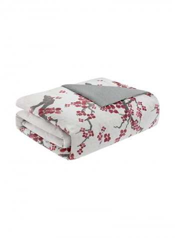 3-Piece Cotton Bed Comforter Cover Set White/Grey/Red Queen