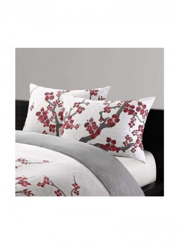 3-Piece Cotton Bed Comforter Cover Set White/Grey/Red Queen