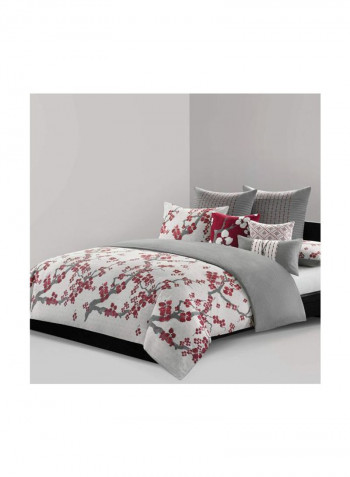 3-Piece Cotton Bed Comforter Cover Set White/Grey/Red Queen