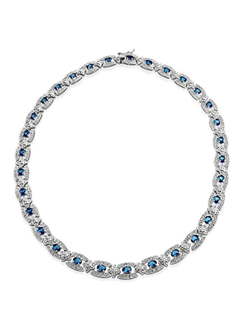 Silver Plated Brass Cubic Zirconia And Sapphire Studded Collar Necklace