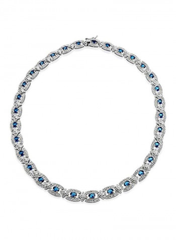 Silver Plated Brass Cubic Zirconia And Sapphire Studded Collar Necklace