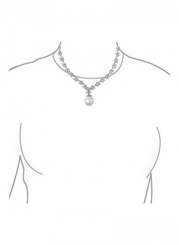Pearl Rhodium Plated Leaf Solitaire Bridal Necklace Set