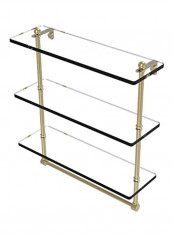 Triple Tiered Integrated Towel Bar Glass Shelf Clear/Gold 16inch