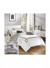 9-Piece Reversible Embroidered Pattern Comforter Set Grey/White King