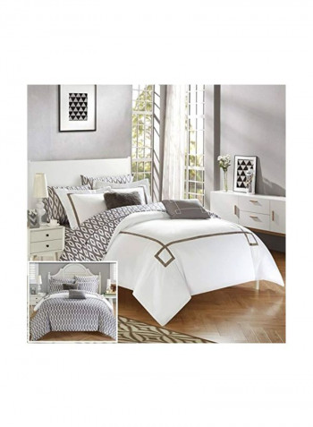 9-Piece Reversible Embroidered Pattern Comforter Set Grey/White King