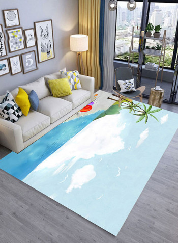 Anti-Skid Printed Mat Blue/White 180x280centimeter