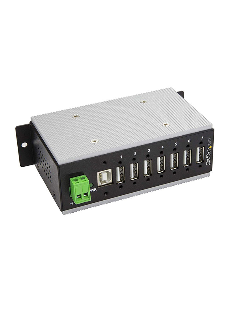 7-Port Industrial USB 2.0 Hub With ESD And Surge Protection Grey