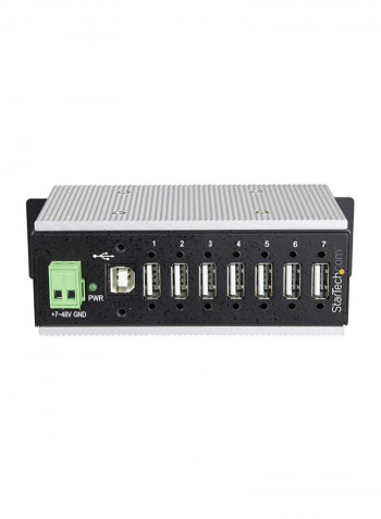 7-Port Industrial USB 2.0 Hub With ESD And Surge Protection Grey