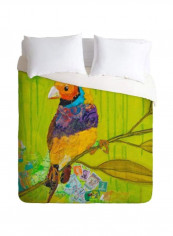 Bird Printed Duvet Cover Polyester Green/White/Purple King