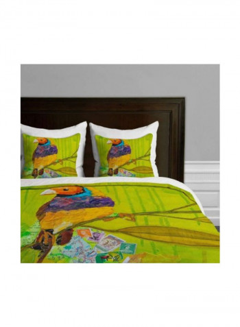 Bird Printed Duvet Cover Polyester Green/White/Purple King